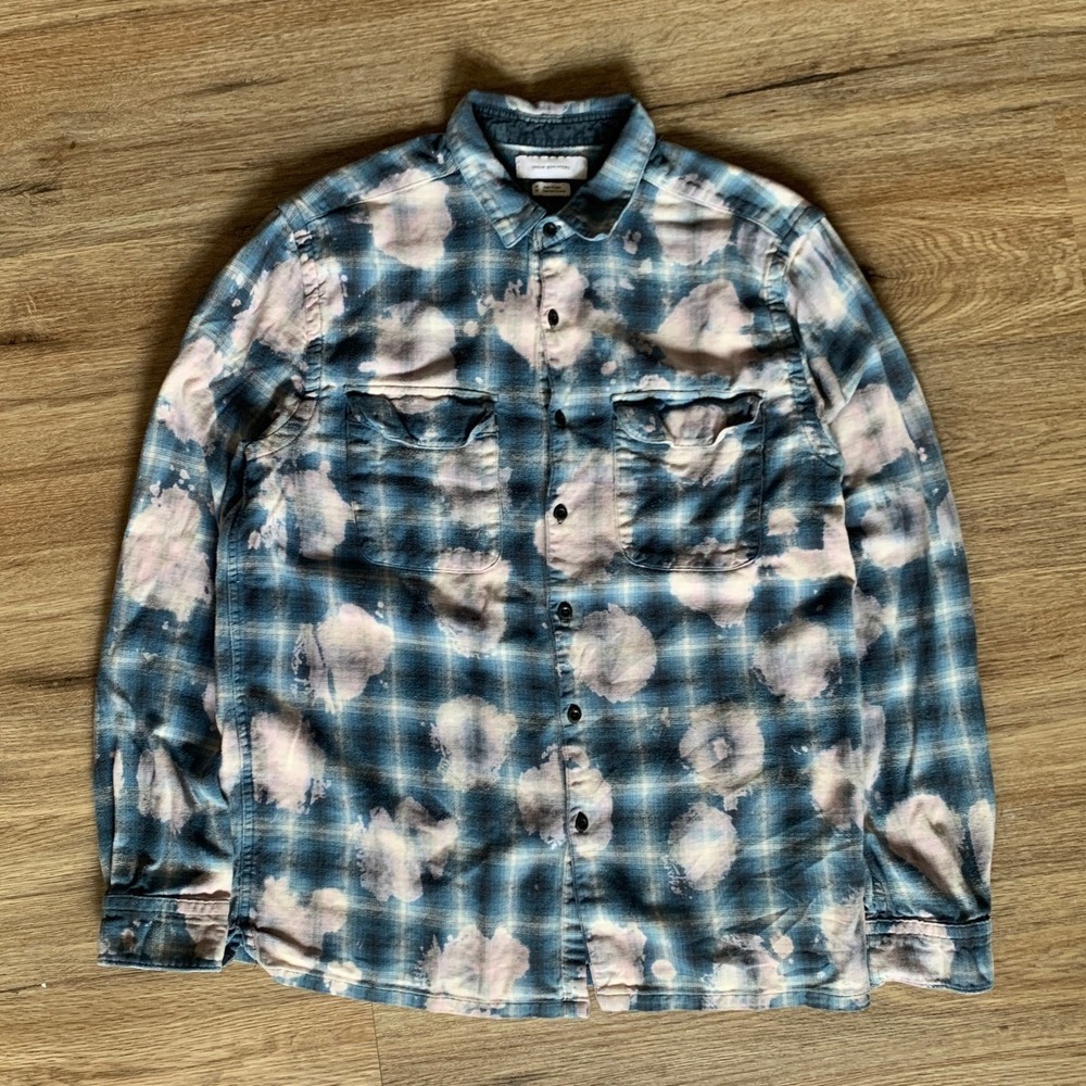 Urban Outfitters Bleach Plaid Button‎ Up Flannel in Blue - Size Medium Mens